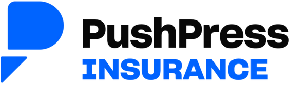 Pushpress Insurance logo with a blue stylized P icon and the company name in black and blue text.