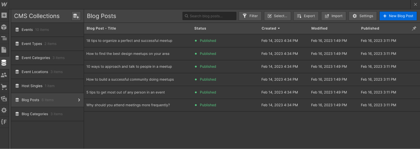 CMS Collection - Meetups X Webflow Template