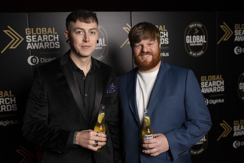 Ashley Liddell and Sam Broadhead pose at the Global Search Awards 2025.