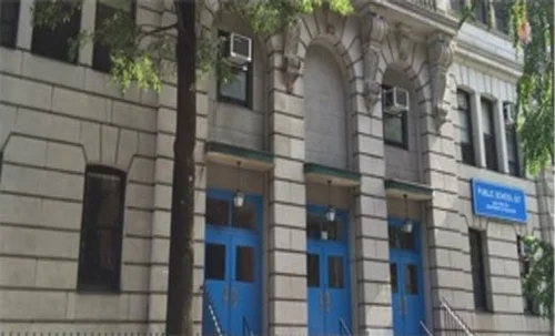 P.S. 527 East Side School For Social Action building entrance with blue doors