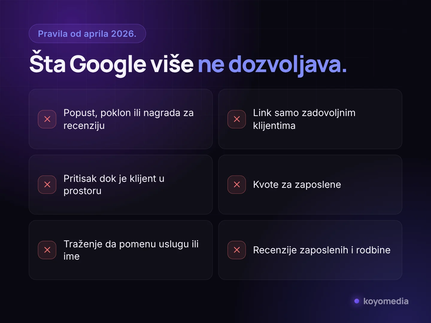 Šta je Google zabranio u pravilima o recenzijama od aprila 2026
