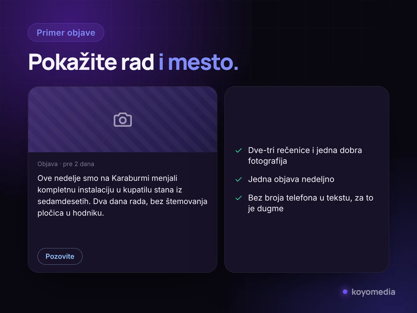 Primer objave na Google profilu vodoinstalatera o završenom poslu na Karaburmi