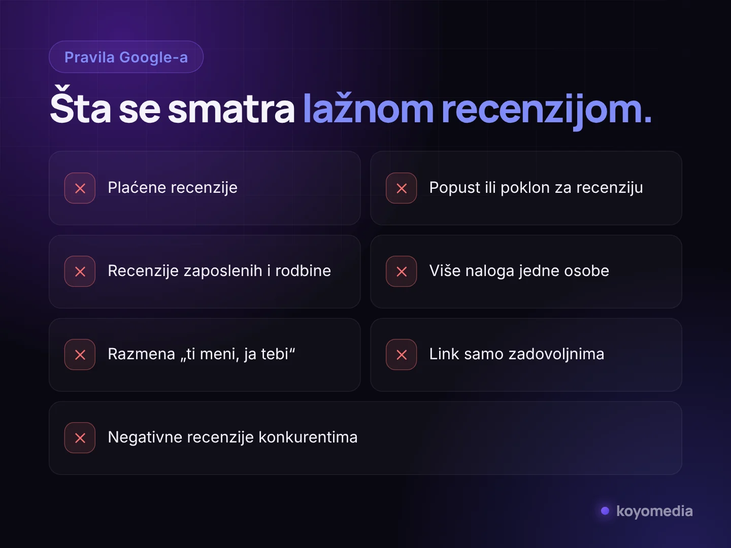 Šta Google smatra lažnom recenzijom prema pravilima o lažnom angažovanju