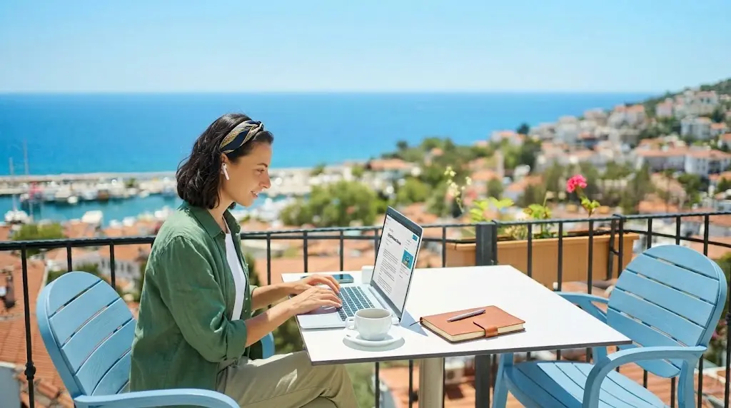 Workation en France avec espace de travail sur une terrasse