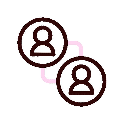 Two user icons connected by a pink line indicating a connection or link between them.