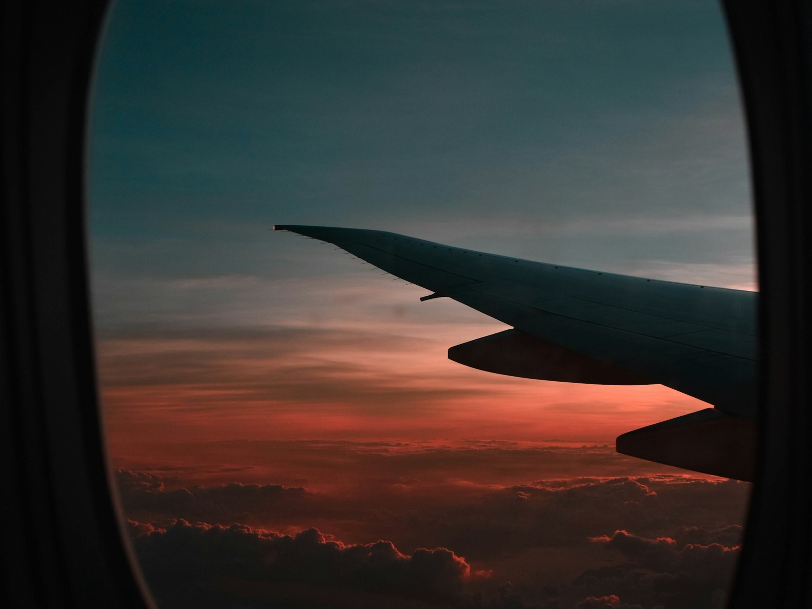 View from an aeroplane window at golden hour