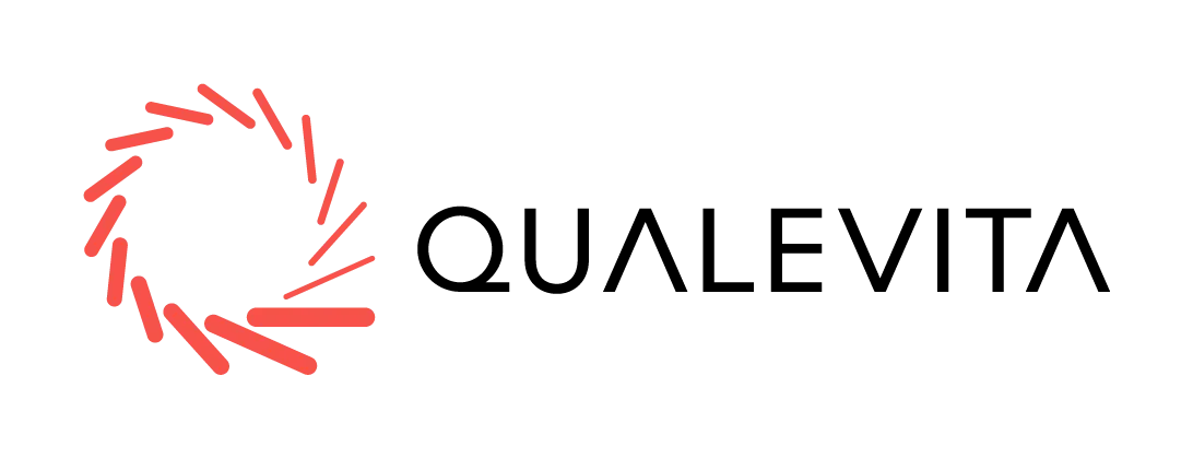 Qualevita logo with a circular red graphic to the left of the bold black text.