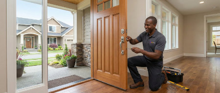 Professional door repair and hinge adjustment in Calgary Alberta.