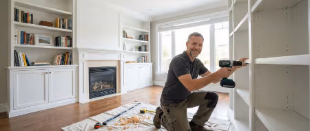 Professional installation of custom built-in shelving in a Calgary home. | Quickfix Handyman Inc.