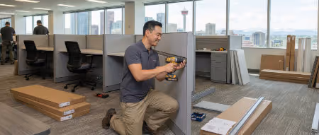 Professional assembly of office cubicles and furniture in a Calgary business. | Quickfix Handyman Inc.