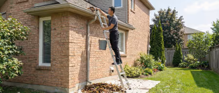 Handyman performing gutter cleaning and downspout inspection in Calgary. | Quickfix Handyman Inc.