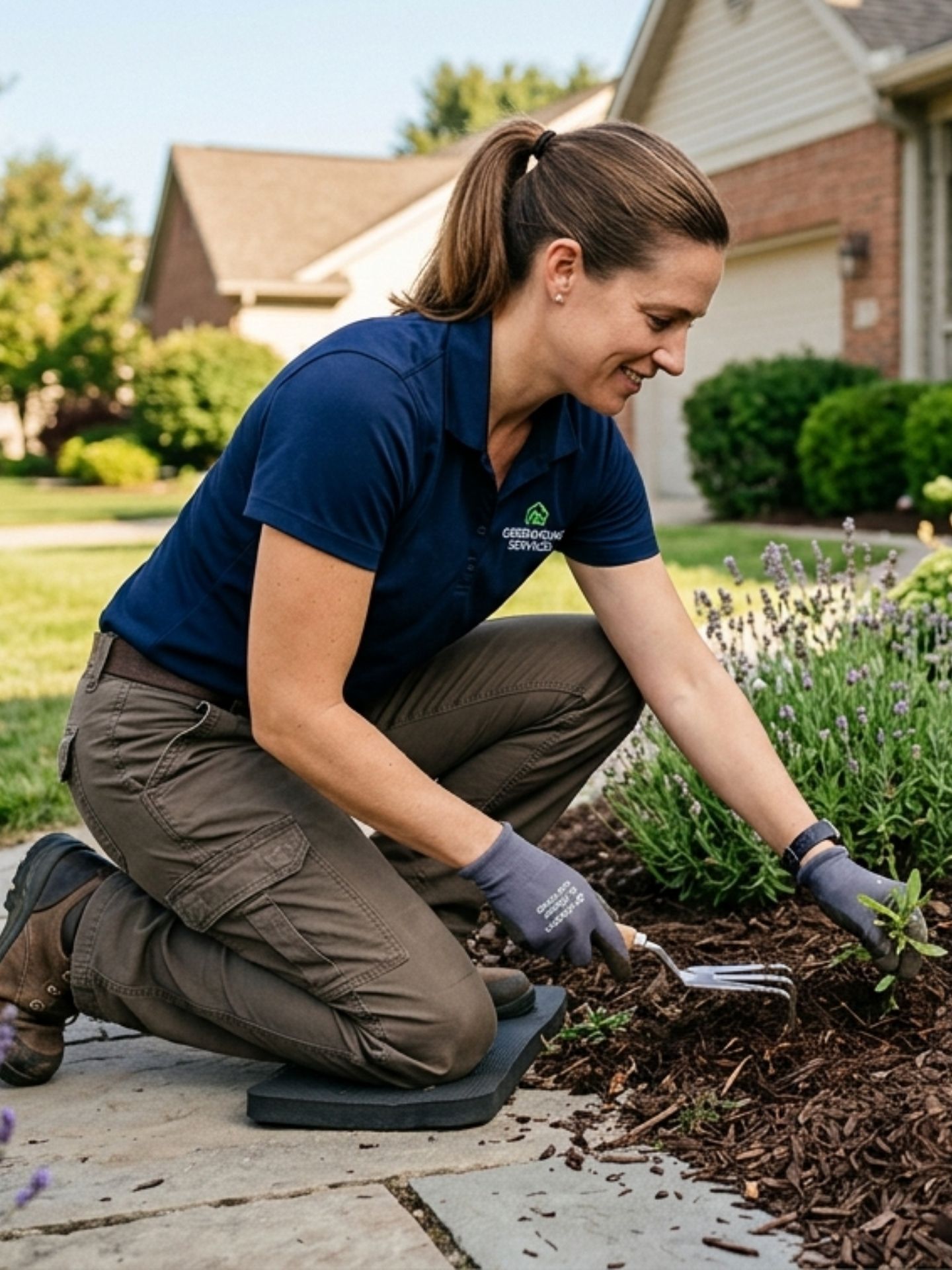 A pro clearing weeds from a flower bed