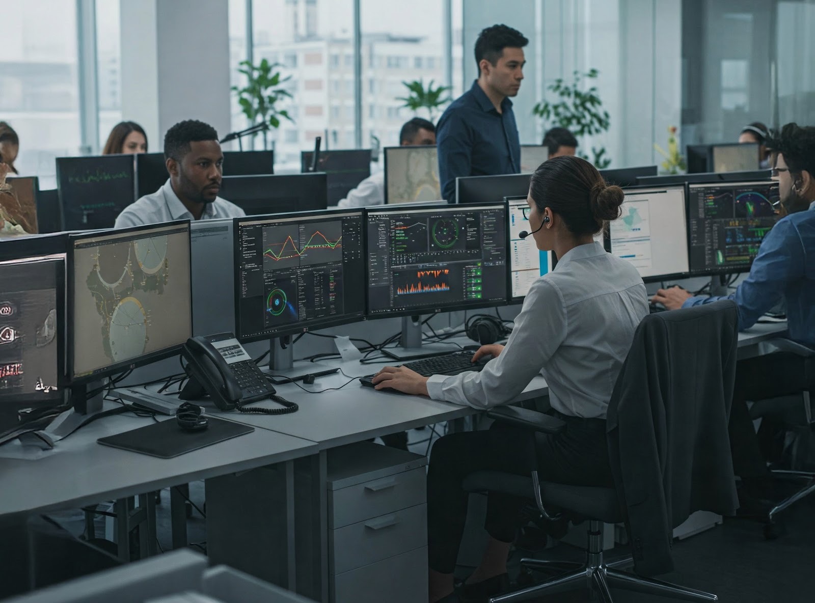 detacon IT-Sicherheits-Mitarbeiter im Sicherheitszentrum des Unternehmens in Saarbrücken