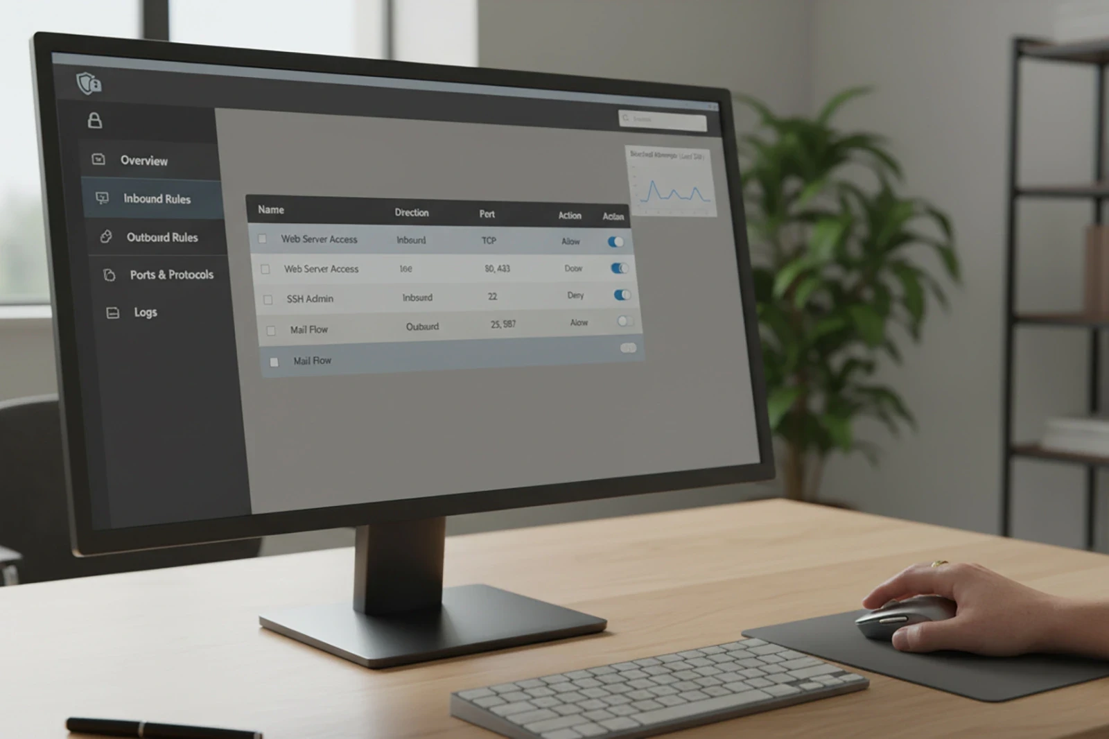 Firewall/Netzwerkregeln auf Monitor – technische IT‑Sicherheitsmaßnahmen