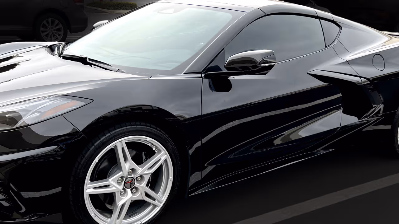 A black car with paint protection film.