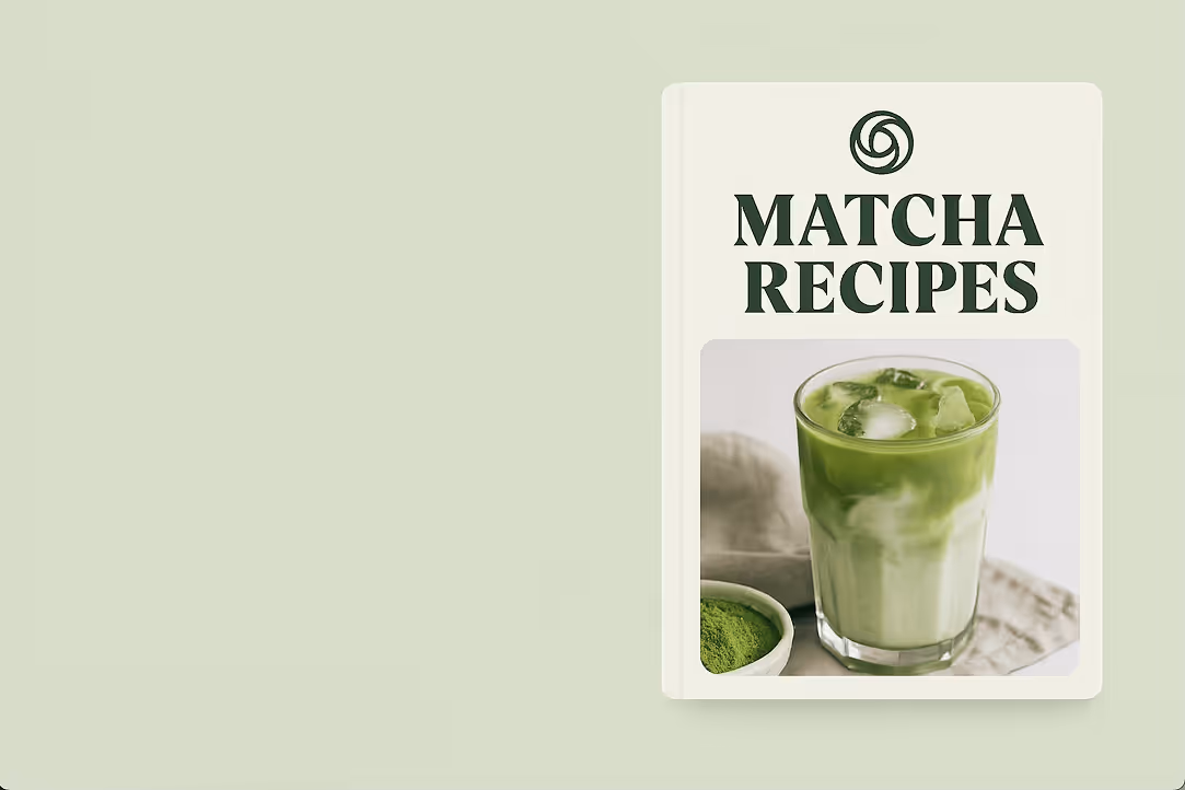 Matcha Recipe pdf file thumbnail, with a matcha latte image