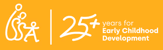 Logo with a stylized family icon and text '25+ years for Early Childhood Development' on an orange background.