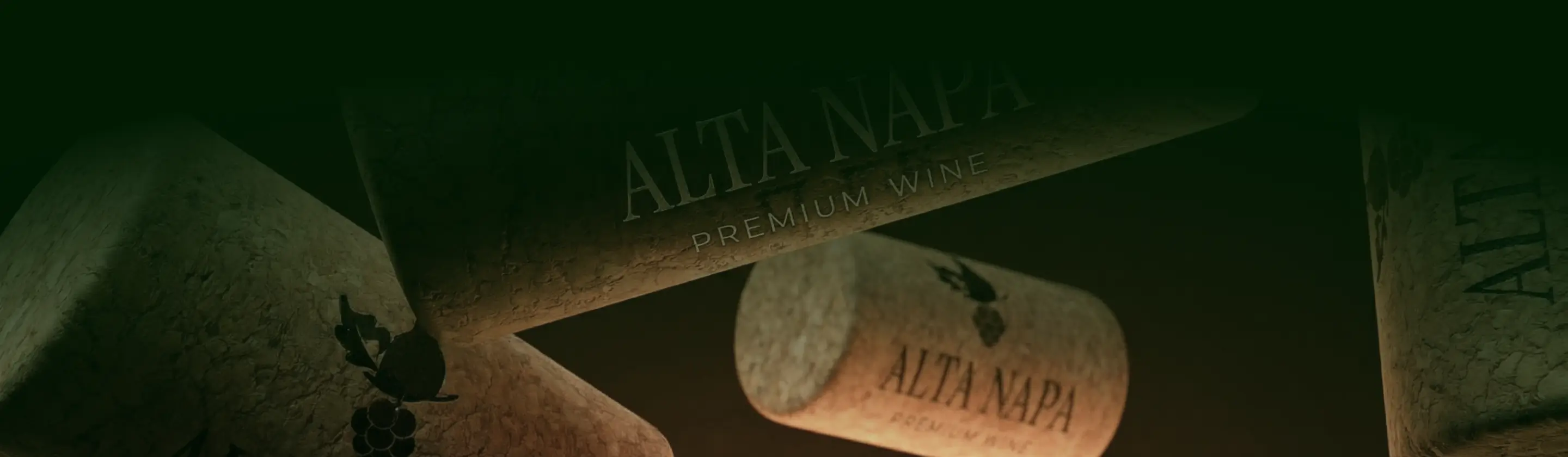 Close-up of wine corks with the brand name 'ALTA NAPA Premium Wine' printed on them.