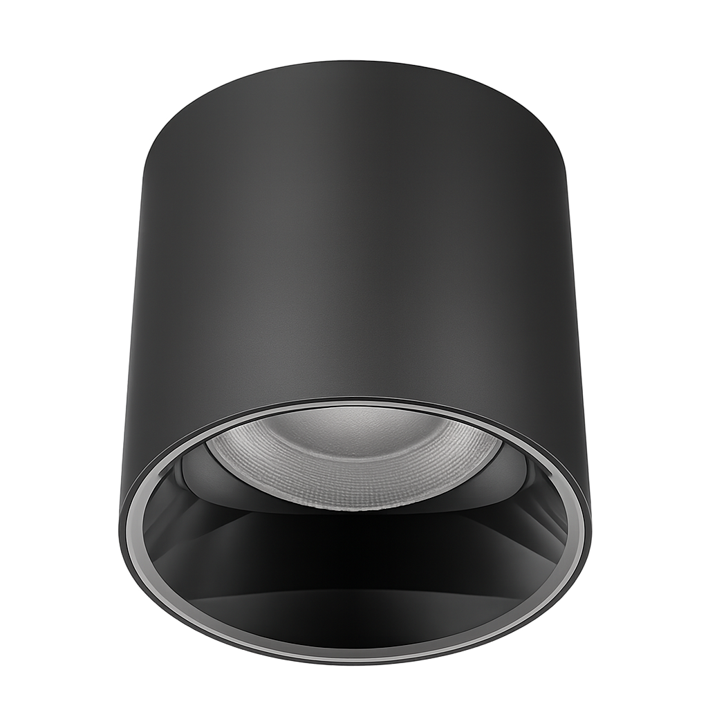 RUVO cylindrical surface-mounted LED downlight with recessed glare-control optic