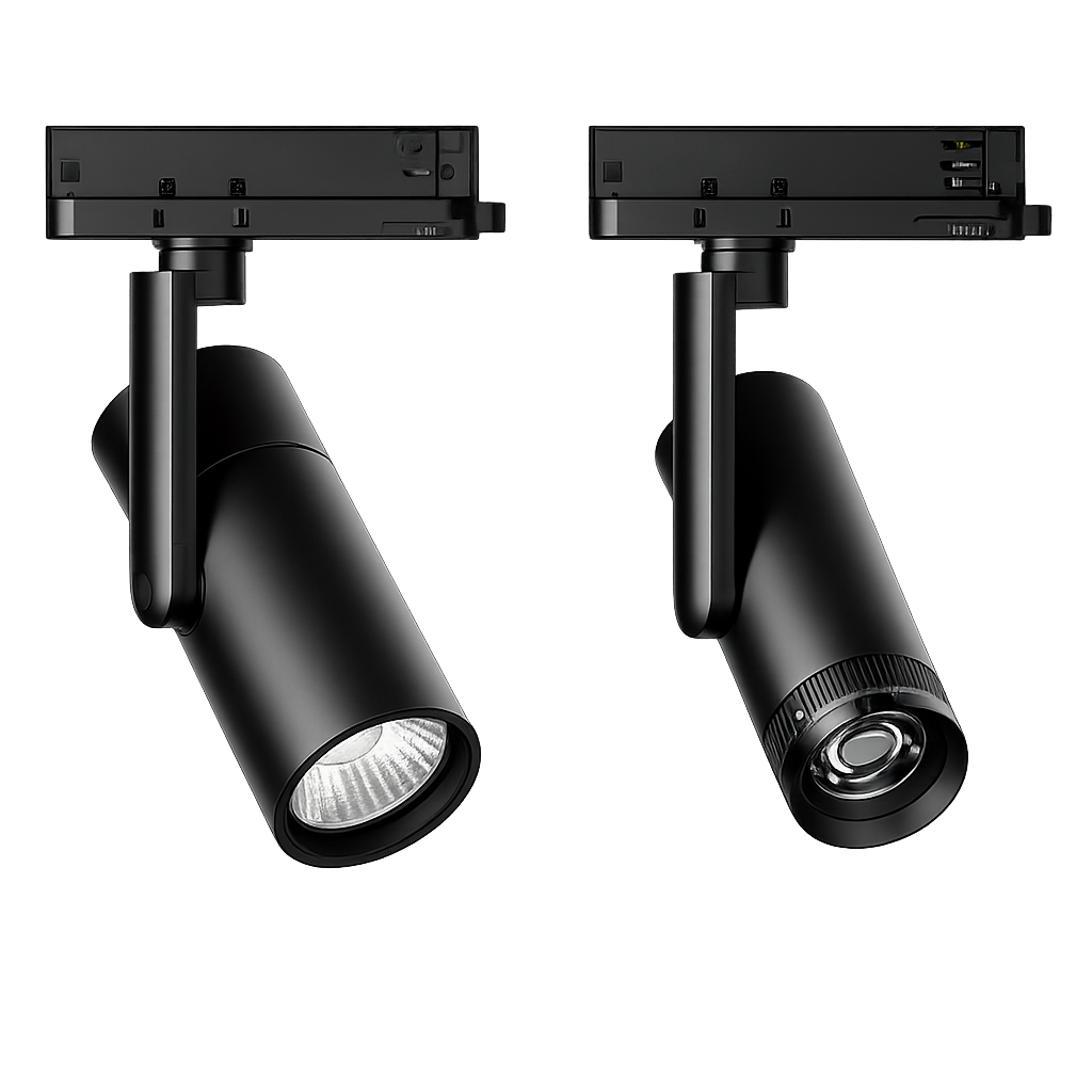 GIO S track-mounted LED spotlight with adjustable cylindrical head