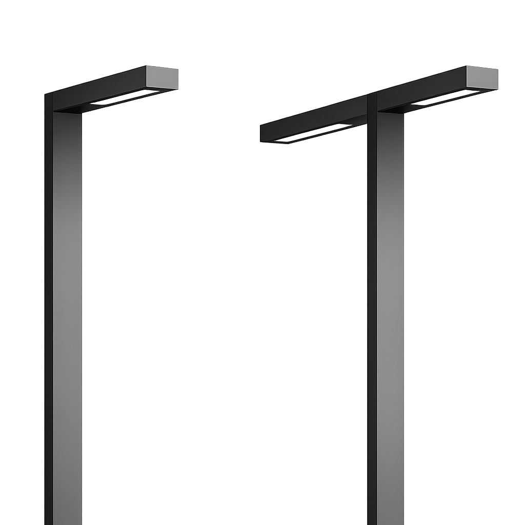 Pole-mounted outdoor luminaires providing functional and area lighting for streets, pathways, and public spaces.