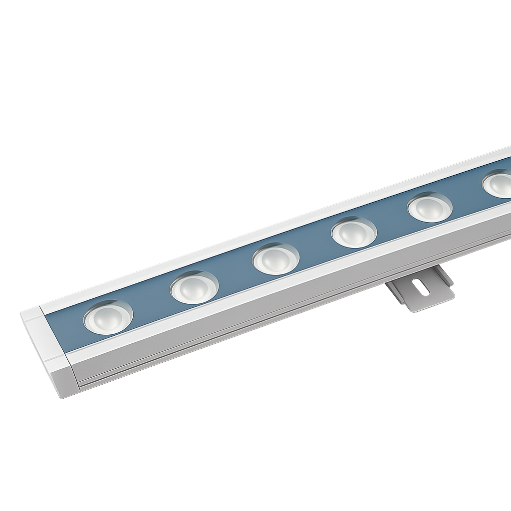 Linear luminaires delivering uniform vertical illumination to evenly wash walls and architectural surfaces.