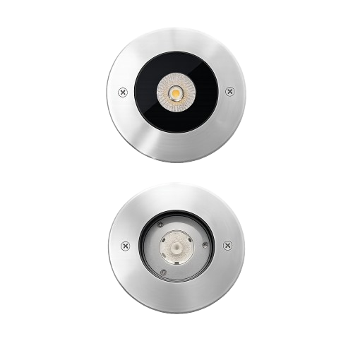 ROMA-C inground LED uplight with circular stainless steel trim and central COB light source