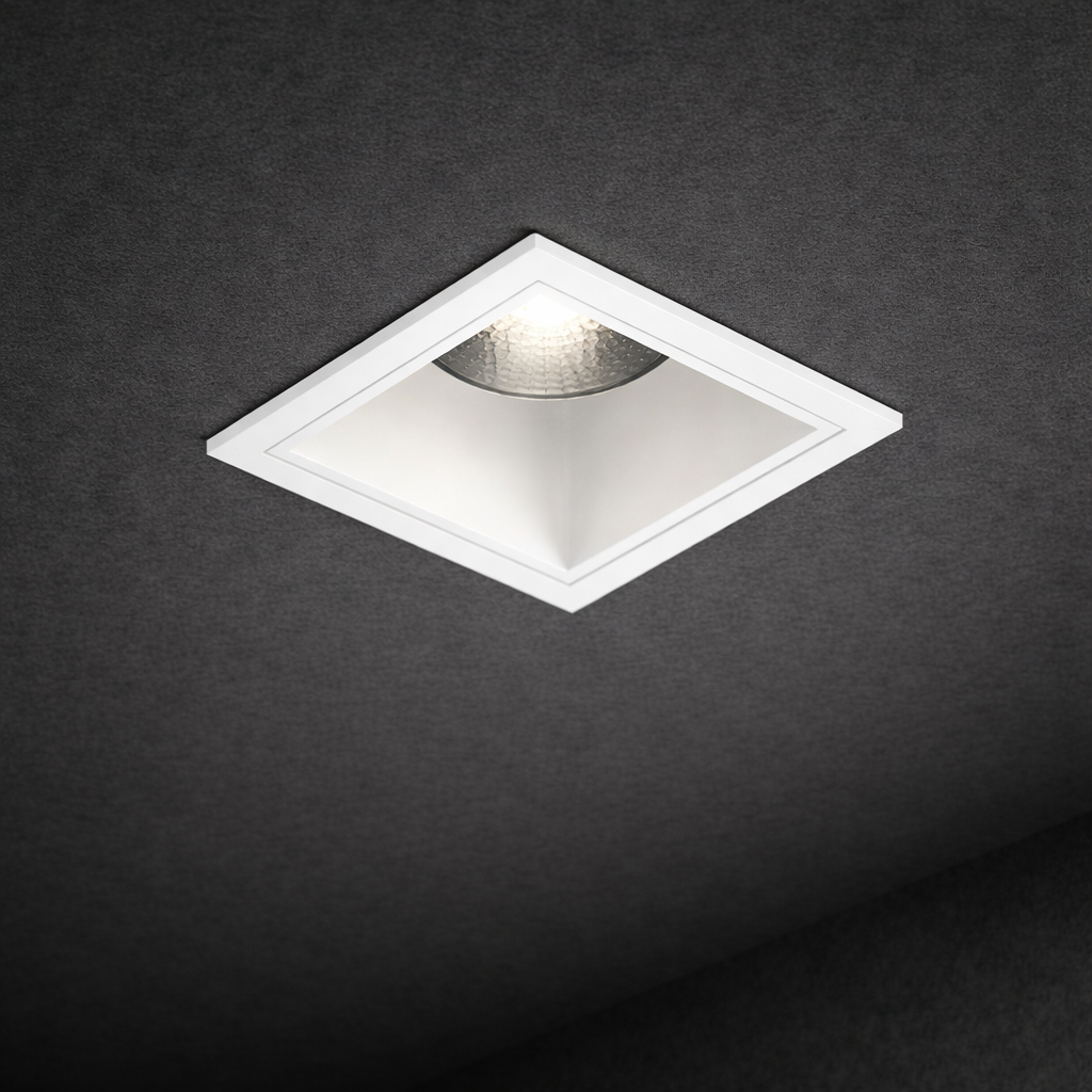 RINA-D recessed LED downlight with microprismatic lens for glare-controlled indoor lighting