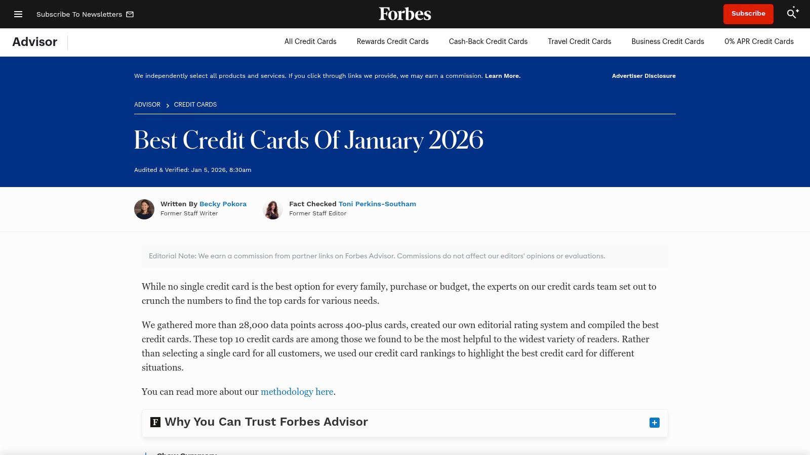 Forbes Advisor – Best Credit Cards (travel picks featured)