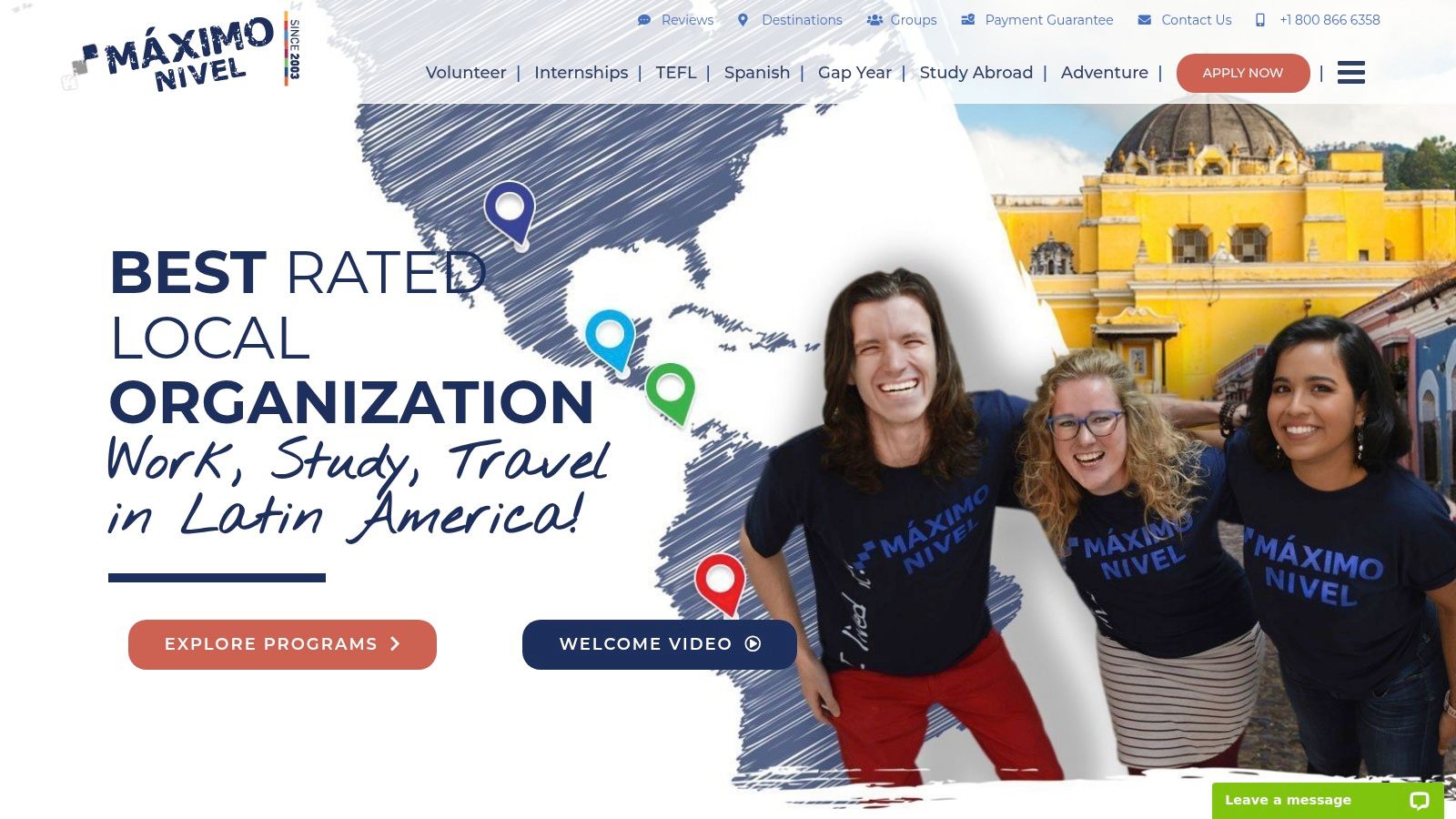 A group of volunteers in Latin America posing together for a photo.