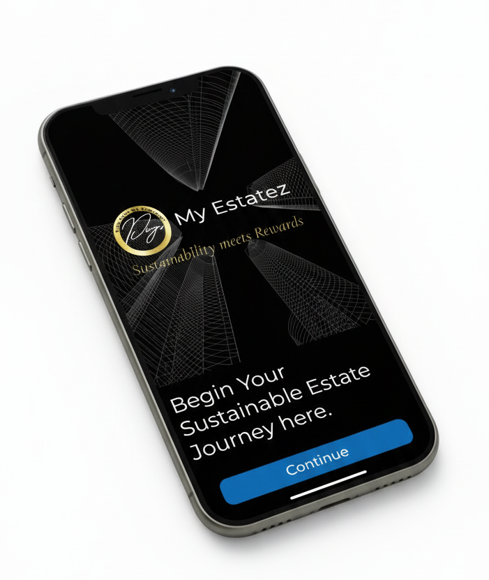 My Estatez onboarding page on a smartphone