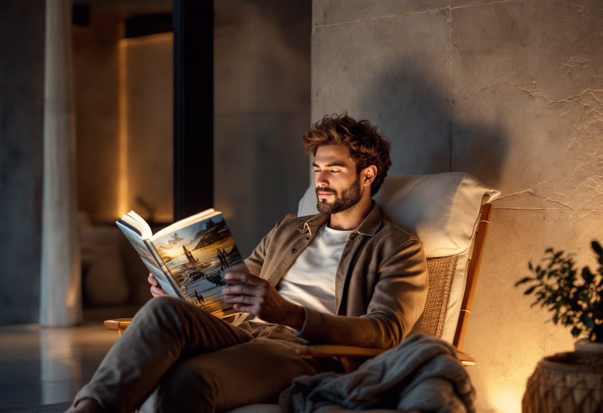 image of a traveler with a destination guide (for a travel tech)