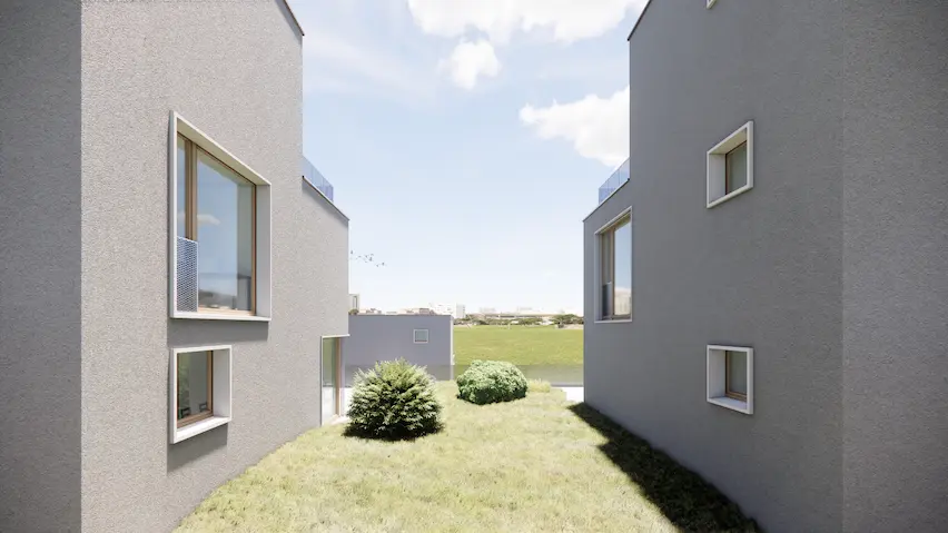 Computervisualiserung von zwei Gebäuden von aussen