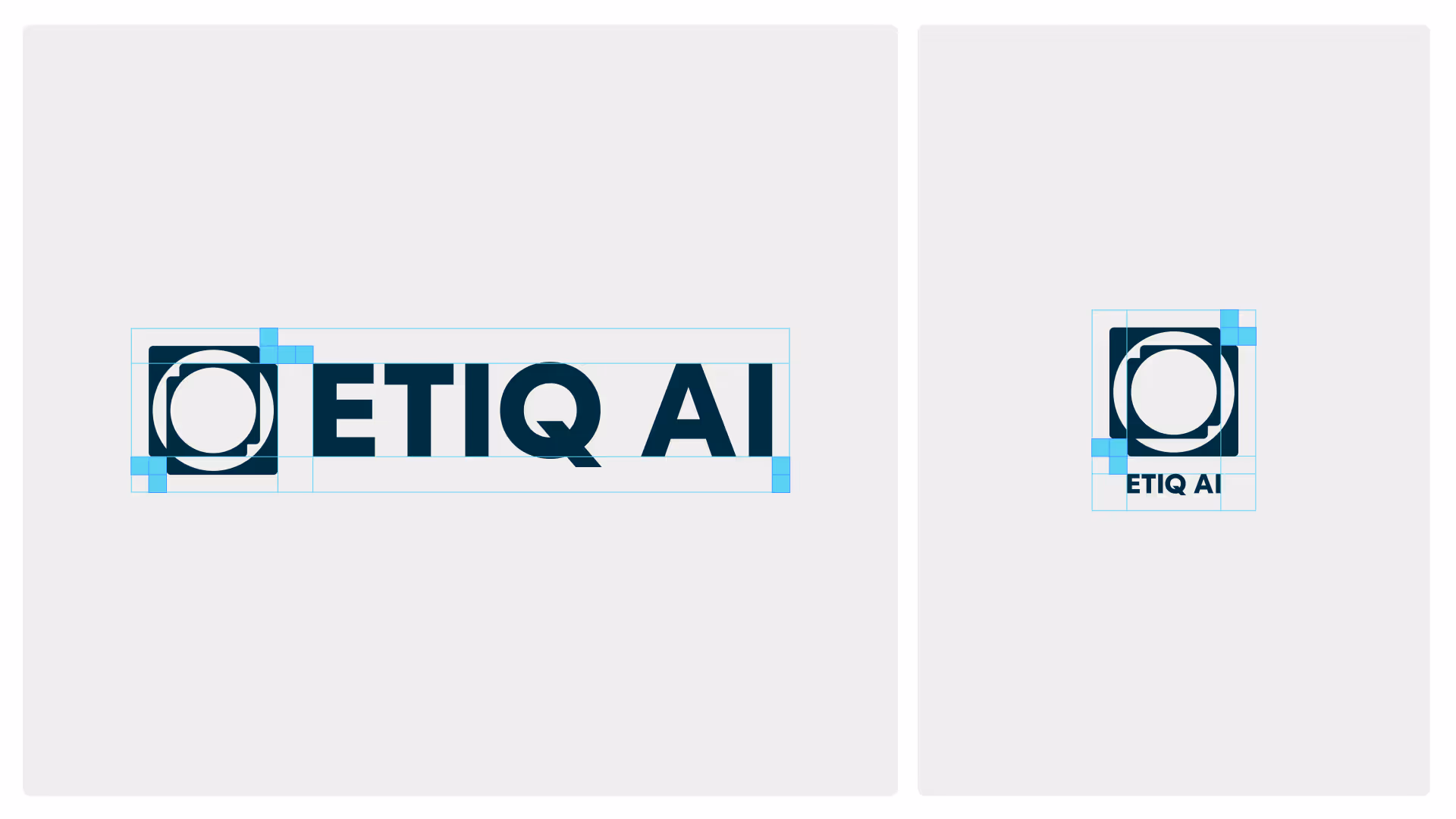 Blue gradient background with ETIQ AI logo and text reading 'Helping every step of the way without getting in the way.'