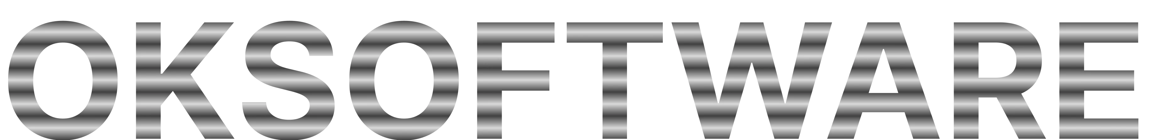 Text reading 'OKSOFTWARE' in a silver metallic striped font on a black background.