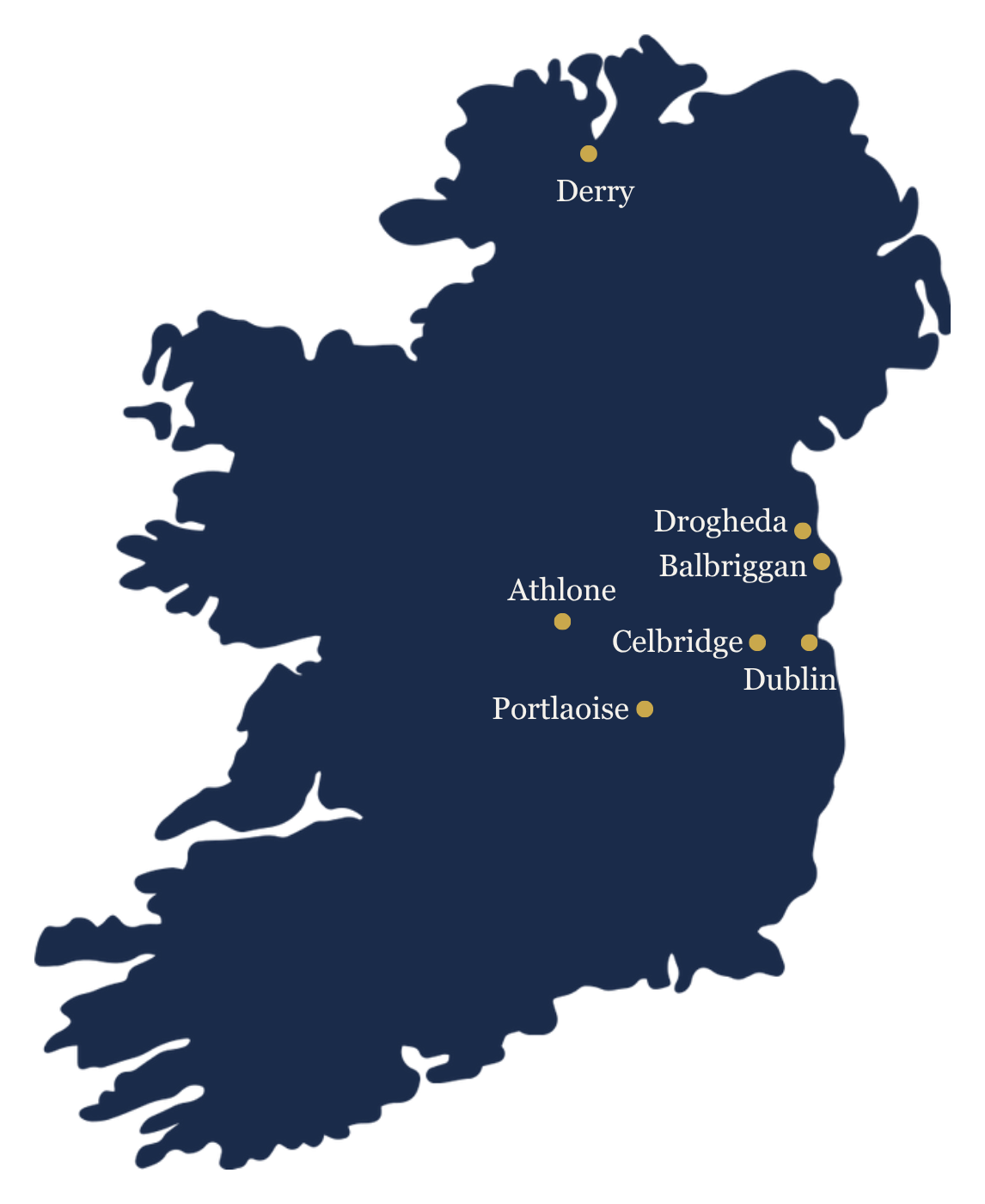 Map of Cavenia Investments portfolio locations across Ireland
