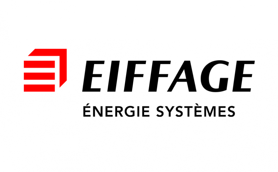 Logo de la société Eiffage Énergie Systèmes avec l'icône rouge stylisée et texte noir sur fond blanc.