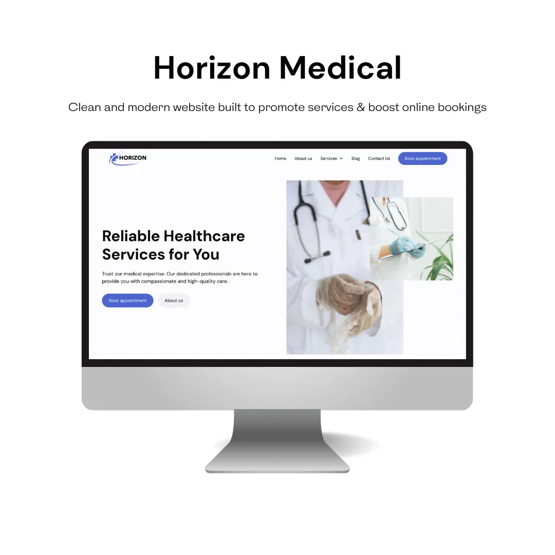 Laptop displaying a website homepage with headline ‘We build websites that grow your business’ and mobile phone overlay describing mobile first design and unlimited edits.