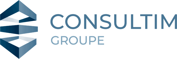 Consultim Groupe company logo with a stylized 3D hexagonal emblem to the left of the text.
