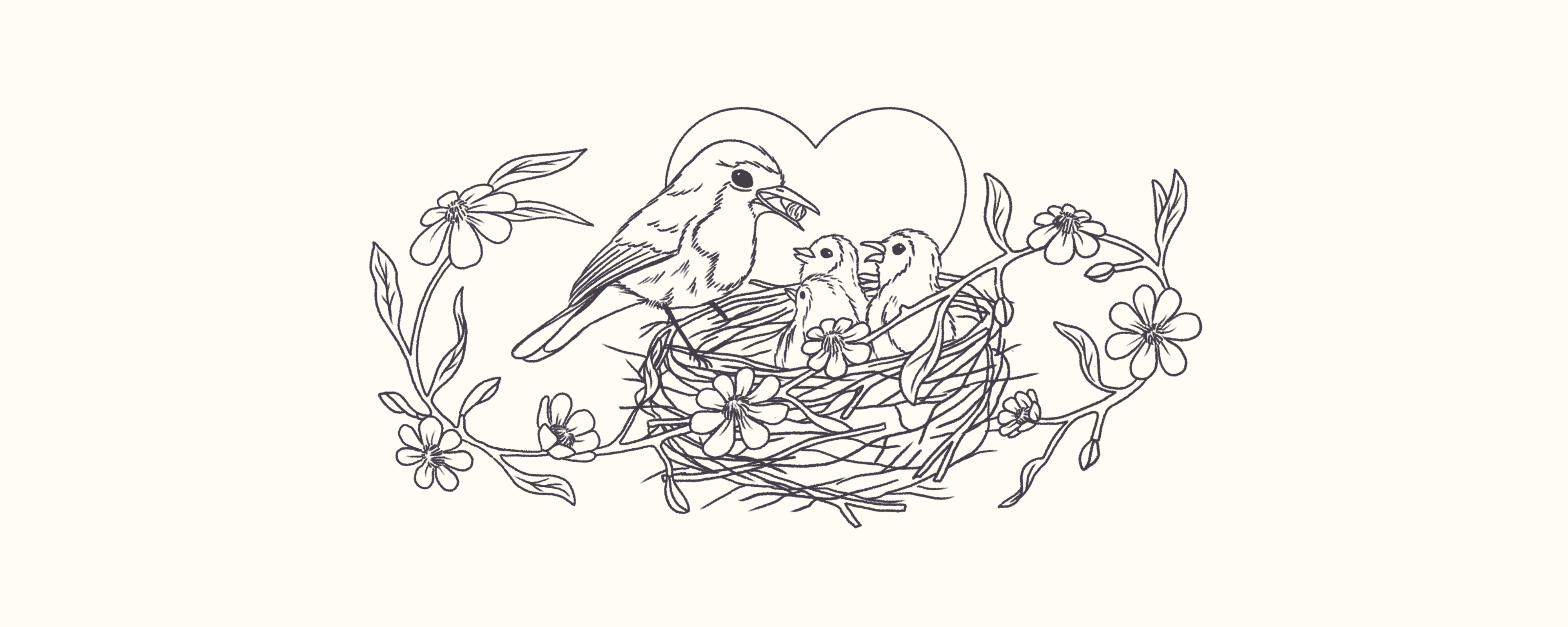 Illustrated birds with spring flowers indicating Tending to The Seasons is a modern guide to seasonal living