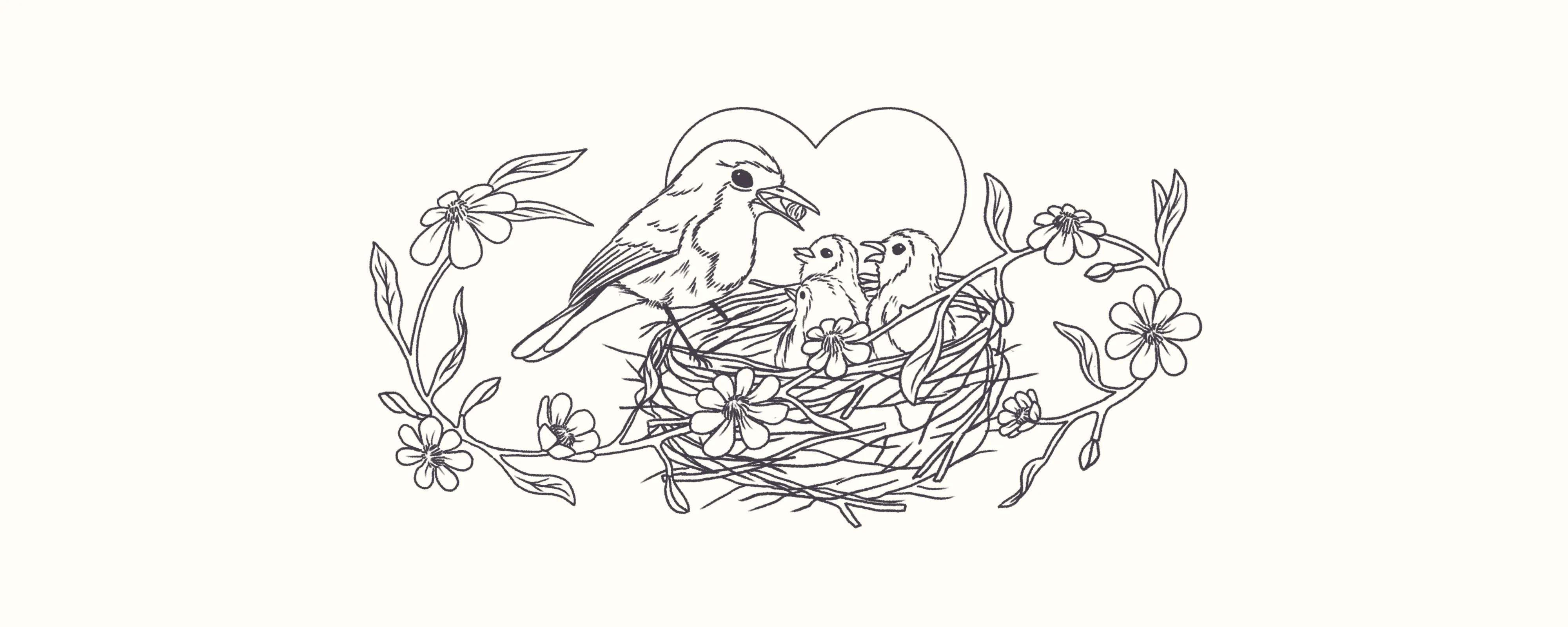 Illustrated birds with spring flowers indicating Tending to The Seasons is a modern guide to seasonal living