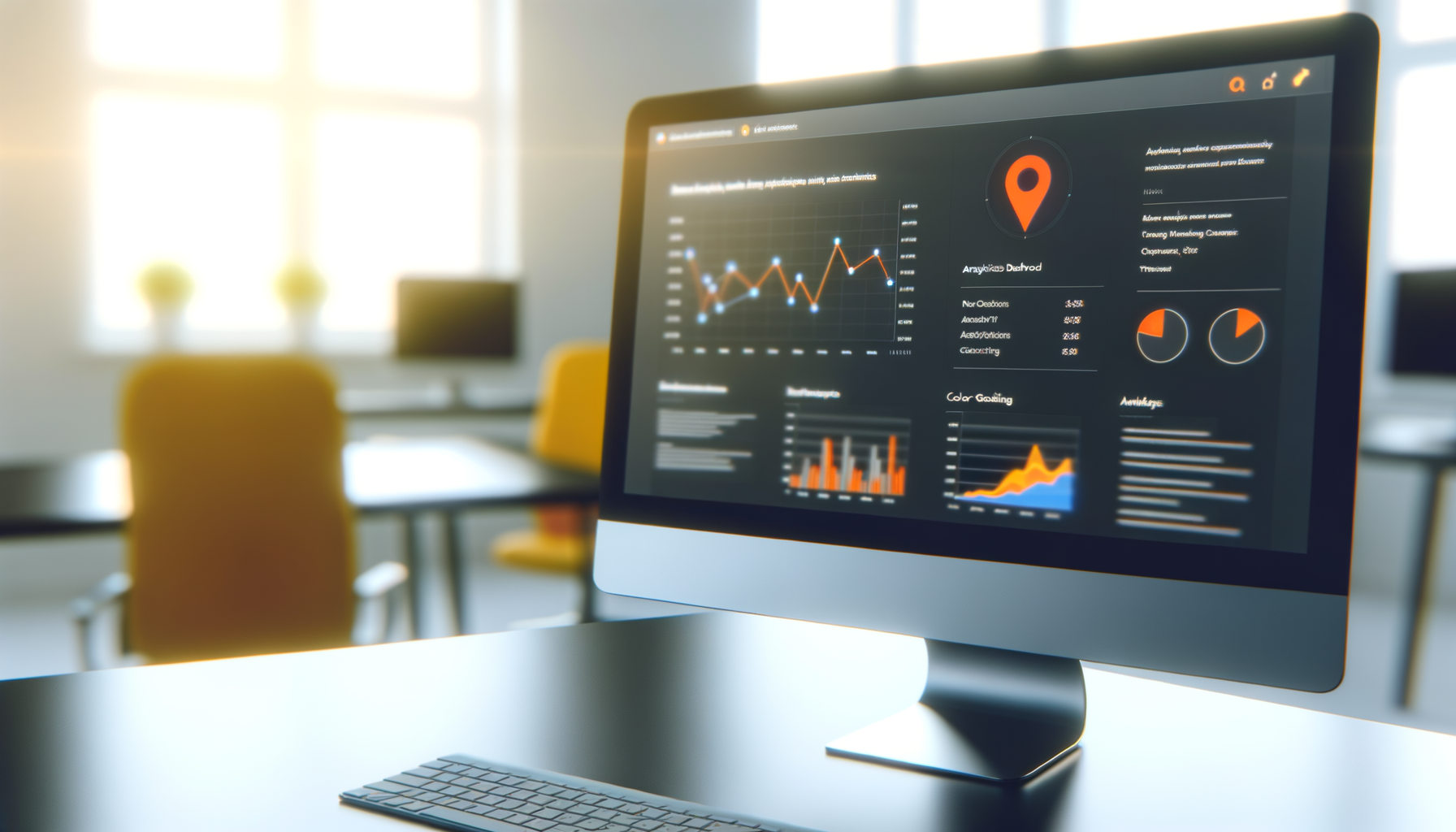 Featured image: analytics dashboard with charts and graphs on desktop monitor in office