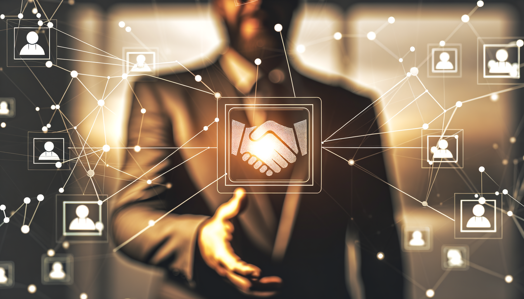 Featured image: professional network visualization on screen with handshake icon