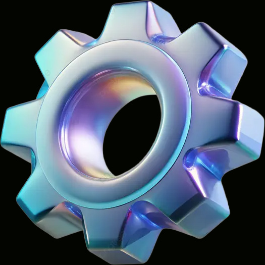 Shiny metallic gear with eight teeth against a black background.