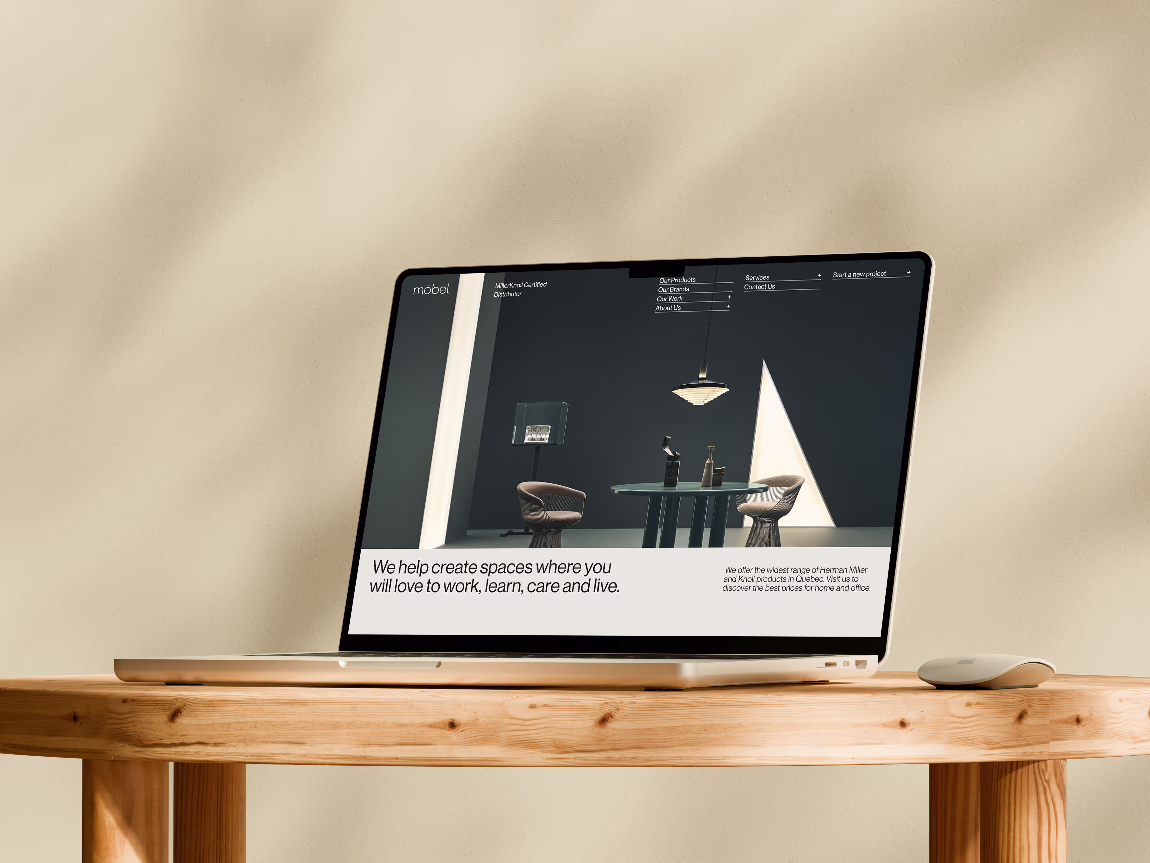 Website-Mockup der Möbel Design Study mit Fokus auf Produktpräsentation