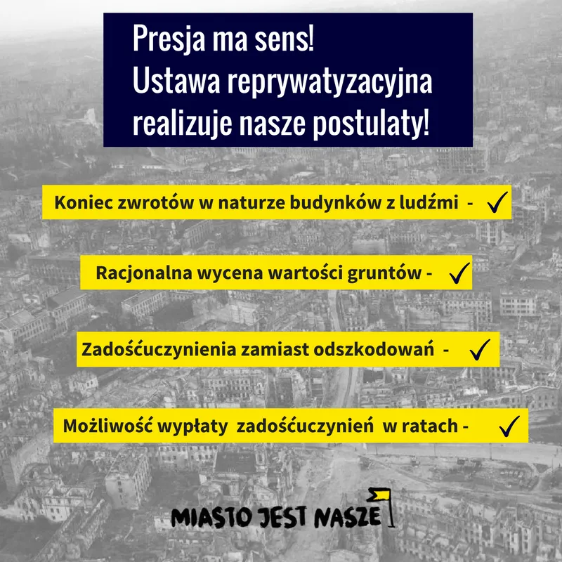 Presja ma sens! - komentarz MJN do założeń ustawy reprywatyzacyjnej