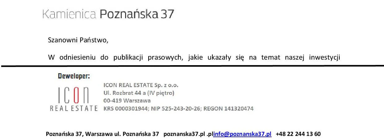 Odpowiedź na oficjalne stanowisko Icon Real Estate