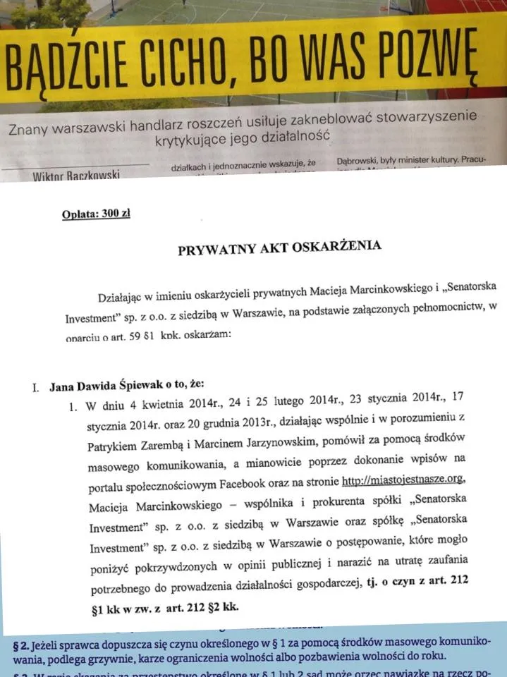 Prywatny akt oskarżenia dla członków zarządu Miasto Jest Nasze!