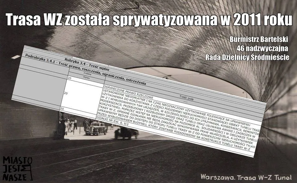 Tunel Trasy W-Z w prywatnych rękach