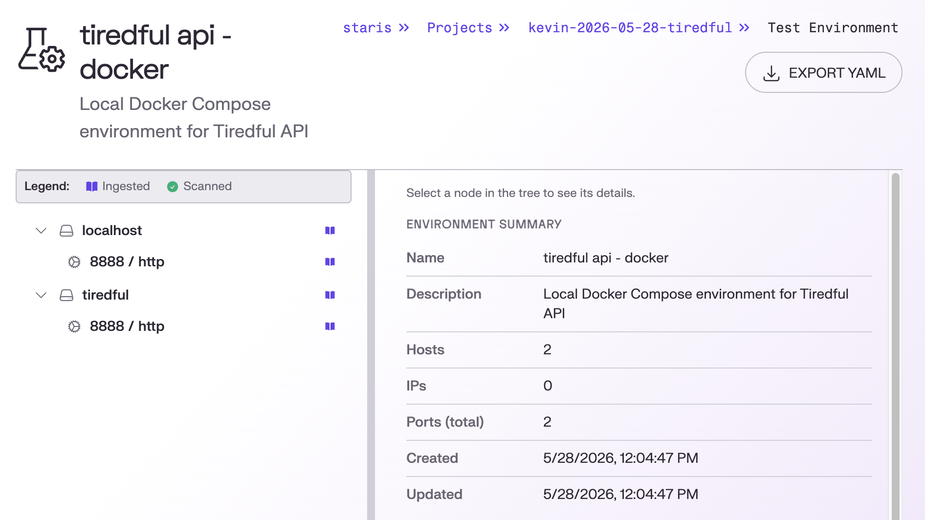 Staris AI application security platform illustration Staris test environment hosts and ports